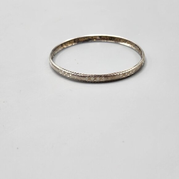 Sterling Silver Bangles Etched Geometric Pattern 925 - Picture 2 of 11